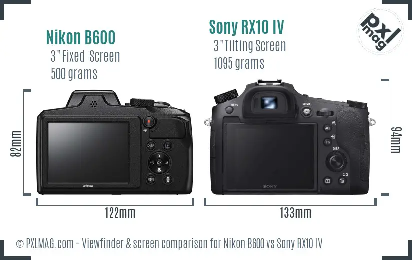Nikon B600 vs Sony RX10 IV Screen and Viewfinder comparison