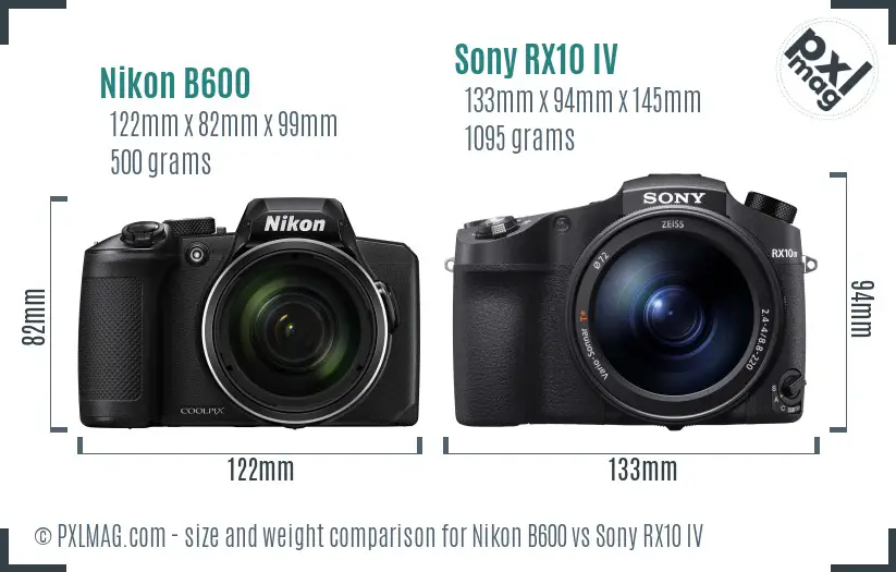 Nikon B600 vs Sony RX10 IV size comparison