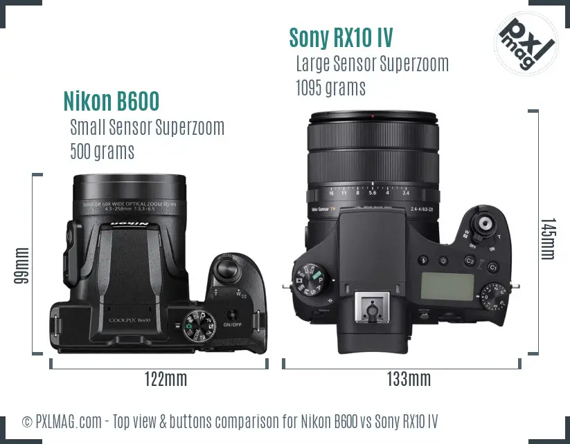 Nikon B600 vs Sony RX10 IV top view buttons comparison