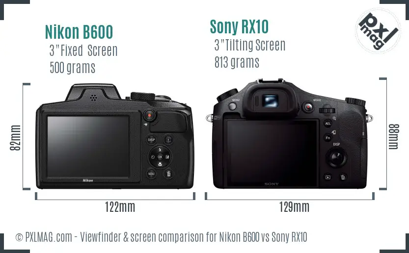 Nikon B600 vs Sony RX10 Screen and Viewfinder comparison