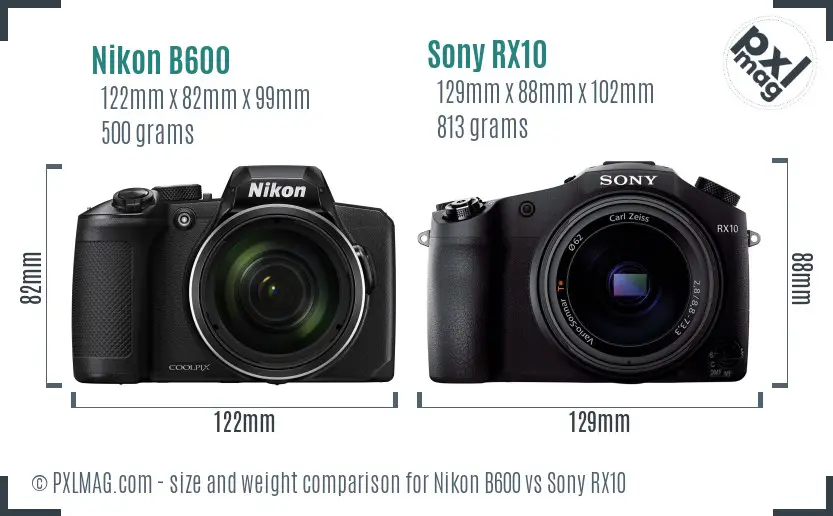 Nikon B600 vs Sony RX10 size comparison