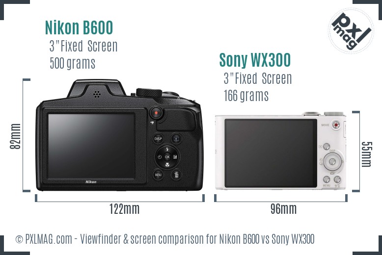 Nikon B600 vs Sony WX300 Screen and Viewfinder comparison