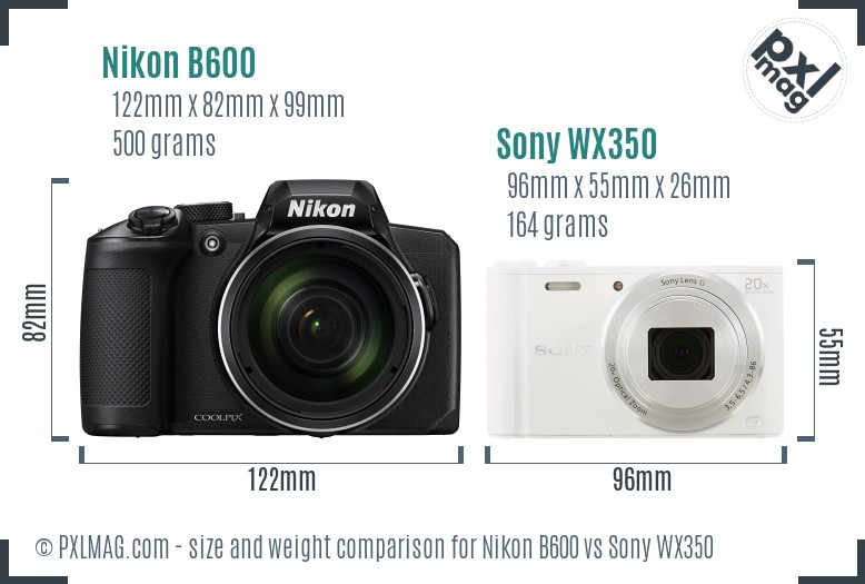 Nikon B600 vs Sony WX350 size comparison
