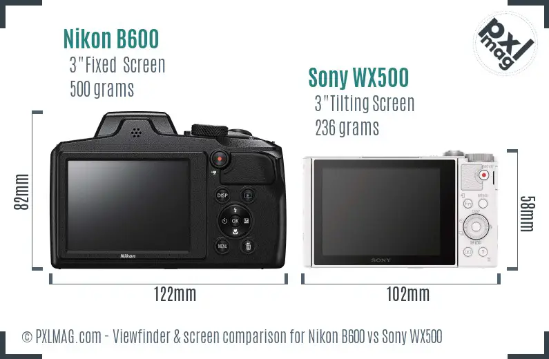 Nikon B600 vs Sony WX500 Screen and Viewfinder comparison
