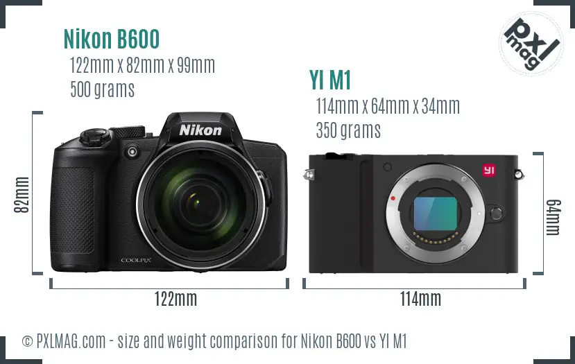 Nikon B600 vs YI M1 size comparison