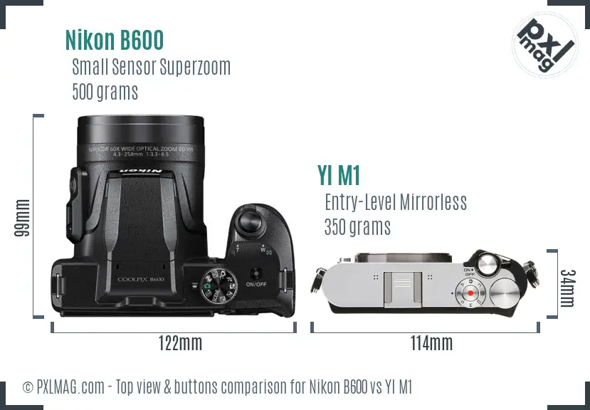 Nikon B600 vs YI M1 top view buttons comparison