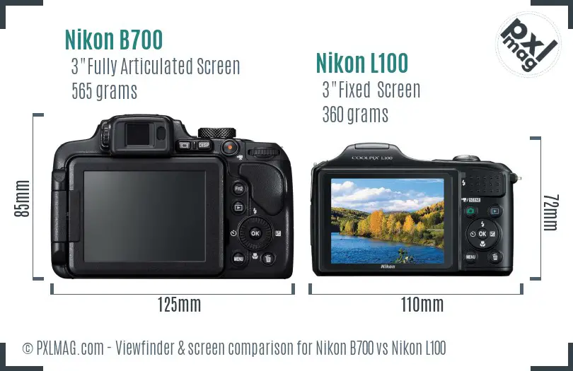 Nikon B700 vs Nikon L100 Screen and Viewfinder comparison Nikon B700 vs Nikon L100 Screen and Viewfinder comparison