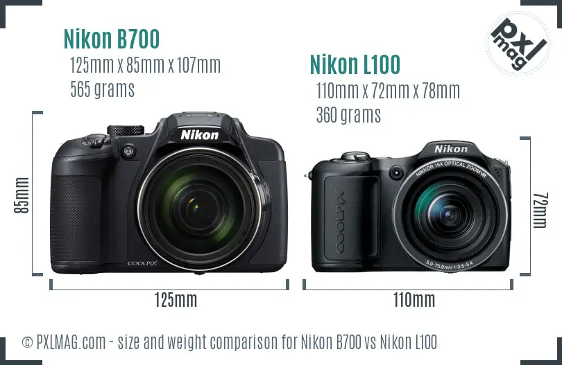 Nikon B700 vs Nikon L100 size comparison Nikon B700 vs Nikon L100 size comparison