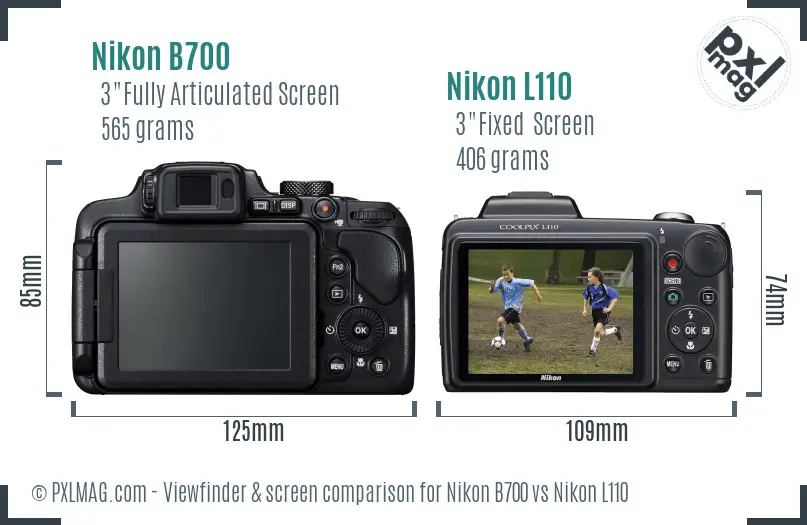 Nikon B700 vs Nikon L110 Screen and Viewfinder comparison