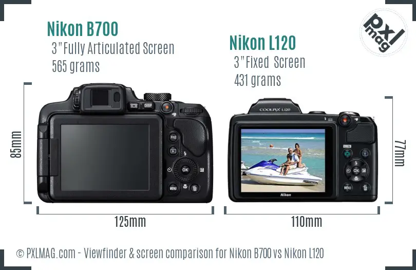 Nikon B700 vs Nikon L120 Screen and Viewfinder comparison
