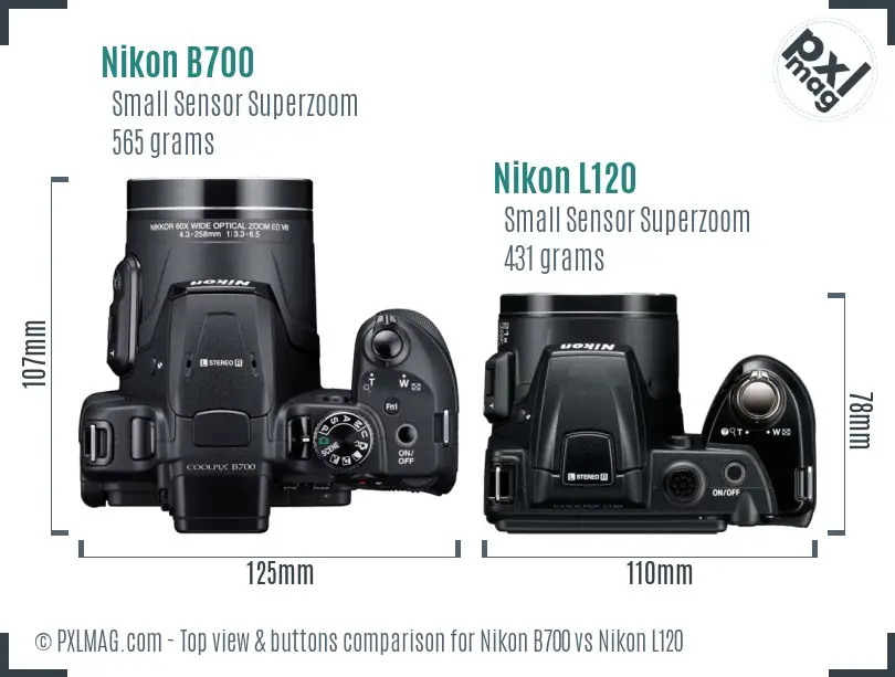 Nikon B700 vs Nikon L120 top view buttons comparison