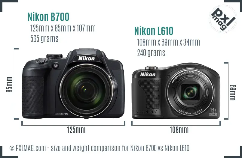 Nikon B700 vs Nikon L610 size comparison