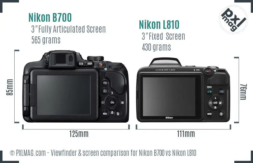 Nikon B700 vs Nikon L810 Screen and Viewfinder comparison