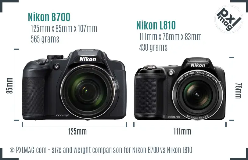 Nikon B700 vs Nikon L810 size comparison