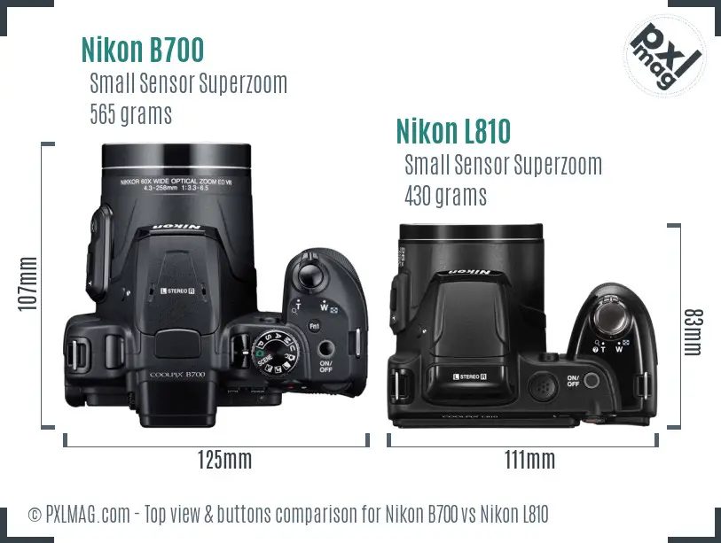 Nikon B700 vs Nikon L810 top view buttons comparison