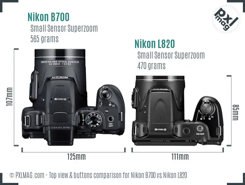 Nikon B700 vs Nikon L820 top view buttons comparison