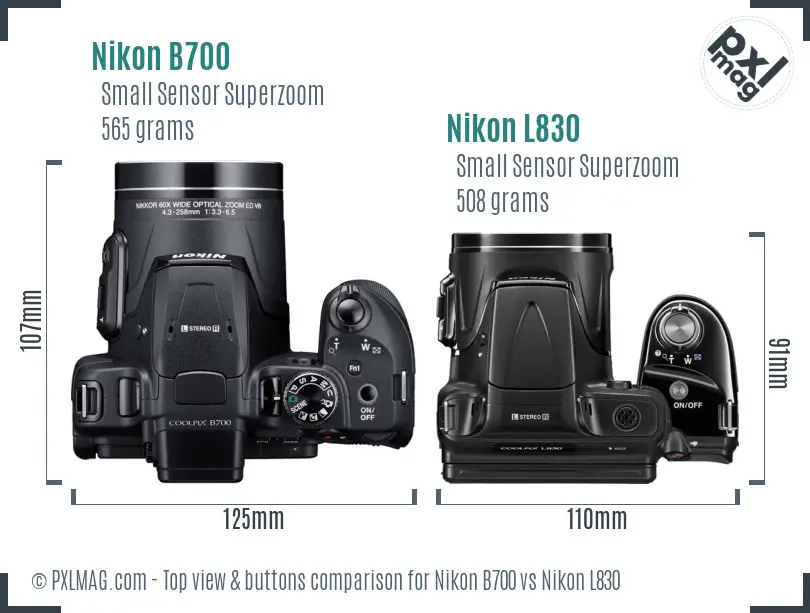 Nikon B700 vs Nikon L830 top view buttons comparison