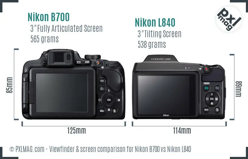 Nikon B700 vs Nikon L840 Screen and Viewfinder comparison
