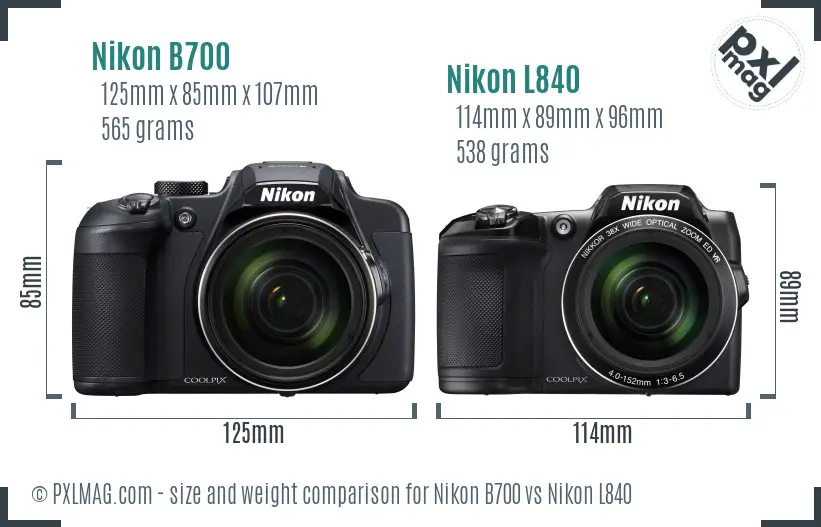 Nikon B700 vs Nikon L840 size comparison