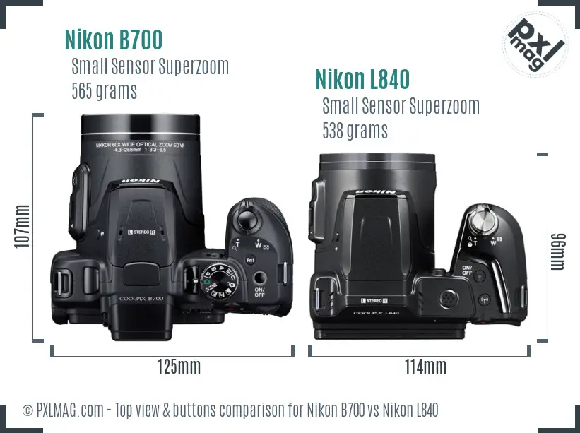Nikon B700 vs Nikon L840 top view buttons comparison