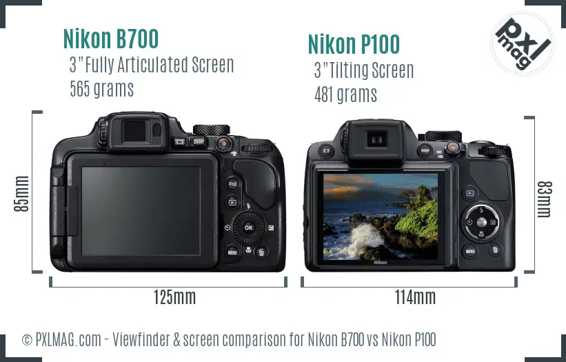 Nikon B700 vs Nikon P100 Screen and Viewfinder comparison