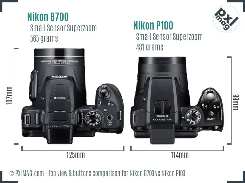 Nikon B700 vs Nikon P100 top view buttons comparison
