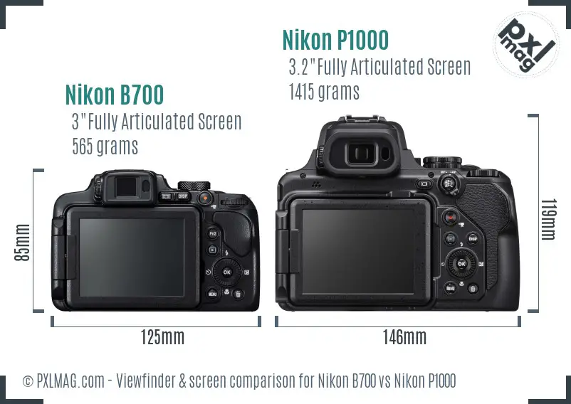 Nikon B700 vs Nikon P1000 Screen and Viewfinder comparison