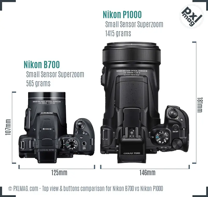 Nikon B700 vs Nikon P1000 top view buttons comparison
