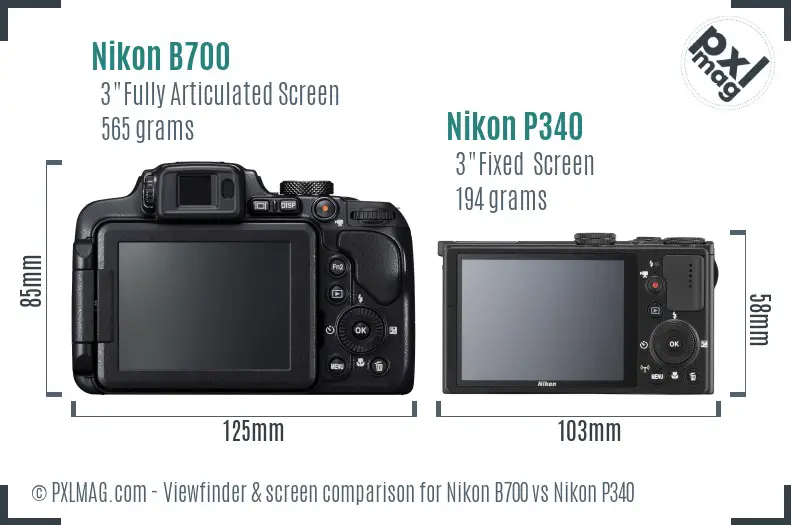 Nikon B700 vs Nikon P340 Screen and Viewfinder comparison