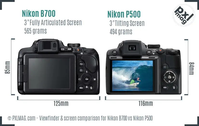 Nikon B700 vs Nikon P500 Screen and Viewfinder comparison