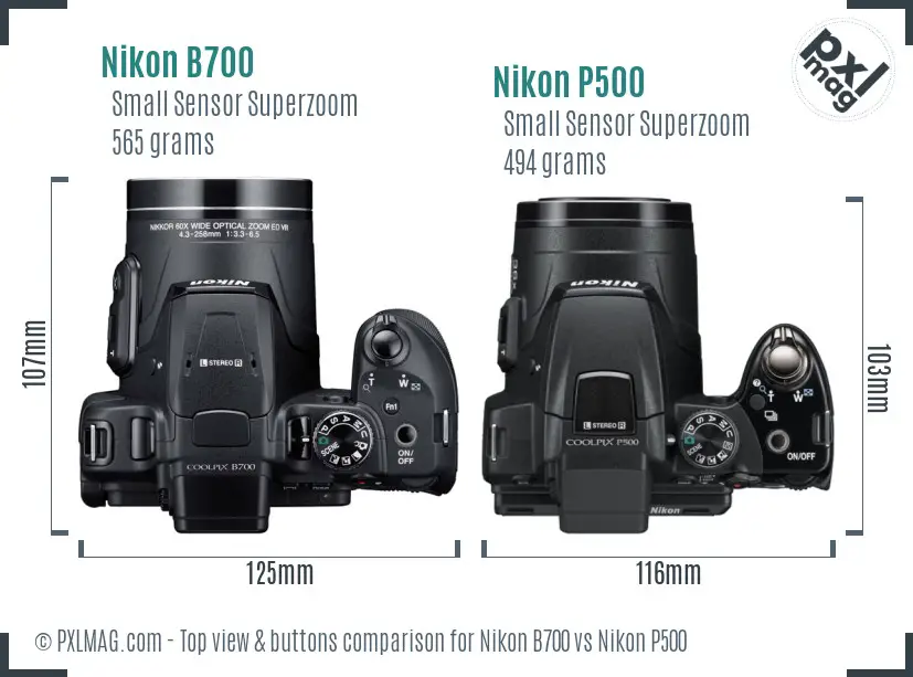 Nikon B700 vs Nikon P500 top view buttons comparison