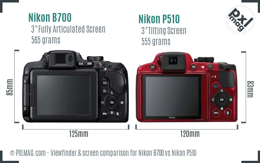 Nikon B700 vs Nikon P510 Screen and Viewfinder comparison