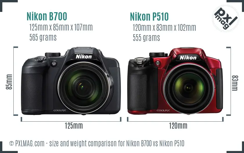 Nikon B700 vs Nikon P510 size comparison