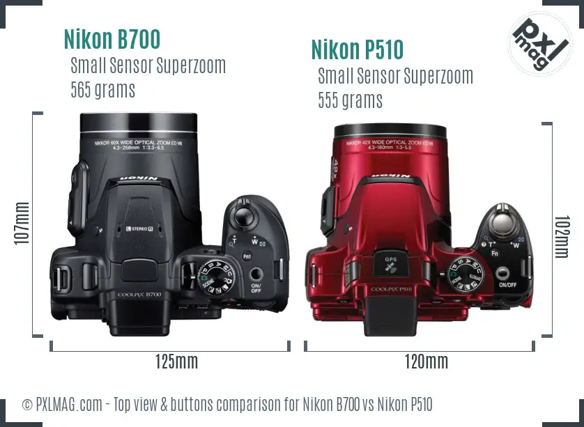 Nikon B700 vs Nikon P510 top view buttons comparison