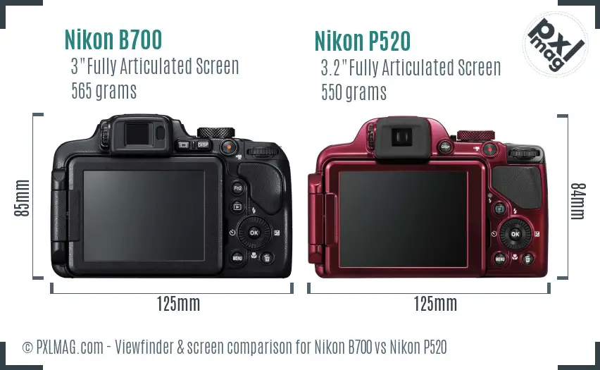 Nikon B700 vs Nikon P520 Screen and Viewfinder comparison