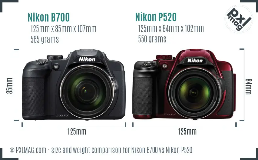 Nikon B700 vs Nikon P520 size comparison