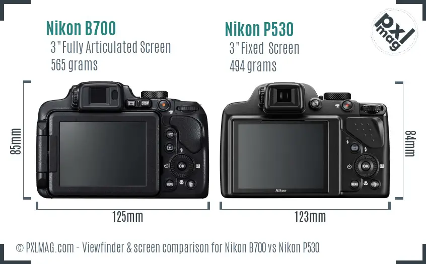Nikon B700 vs Nikon P530 Screen and Viewfinder comparison