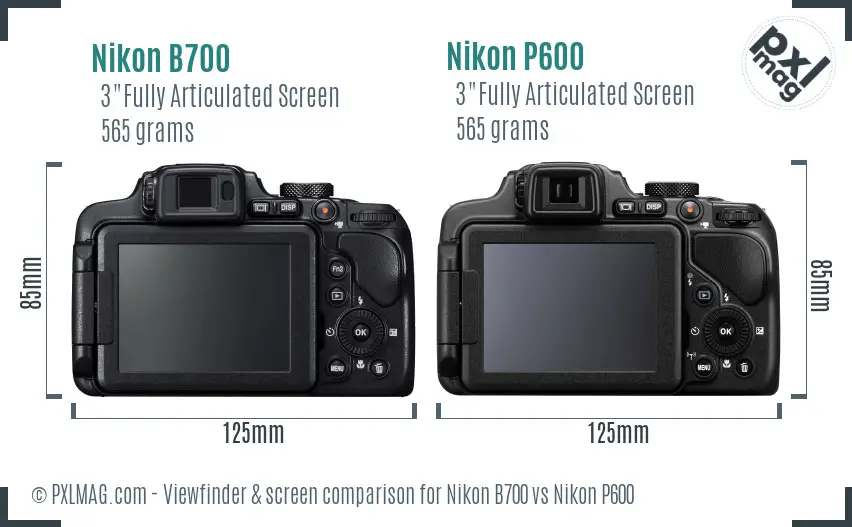 Nikon B700 vs Nikon P600 Screen and Viewfinder comparison