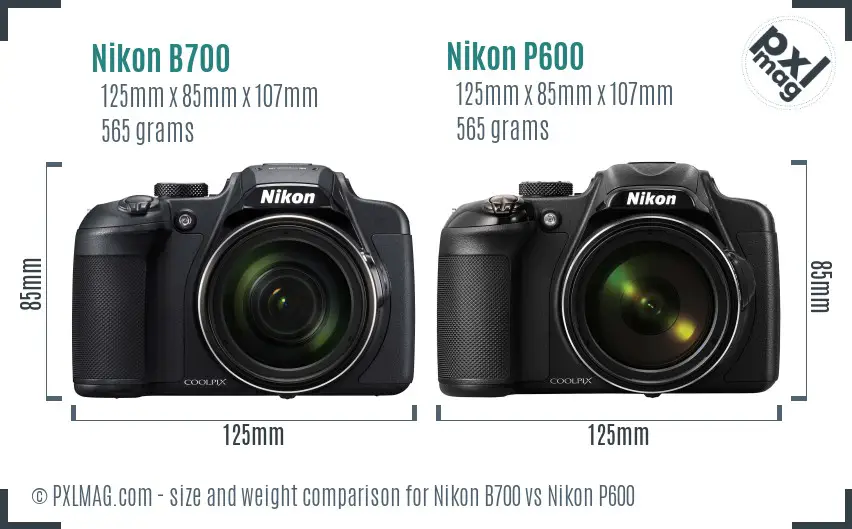 Nikon B700 vs Nikon P600 size comparison