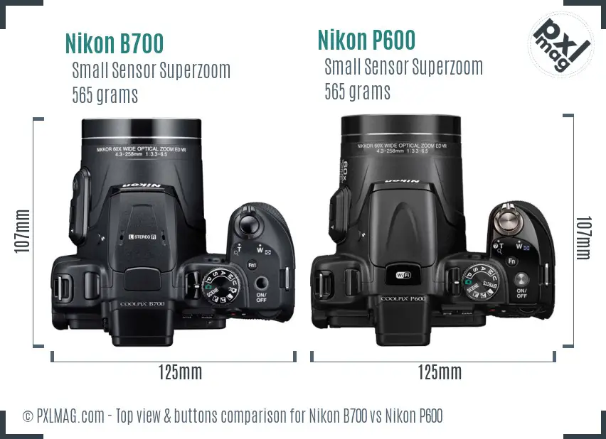 Nikon B700 vs Nikon P600 top view buttons comparison