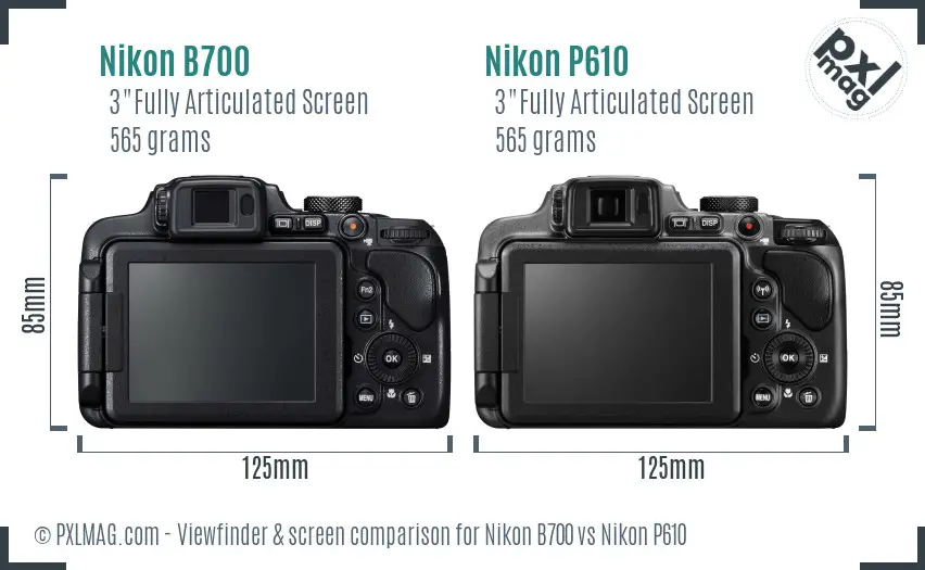 Nikon B700 vs Nikon P610 Screen and Viewfinder comparison