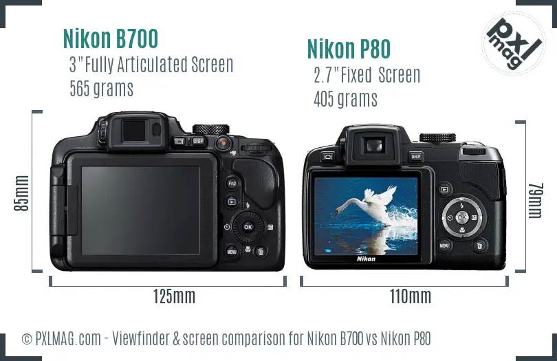 Nikon B700 vs Nikon P80 Screen and Viewfinder comparison