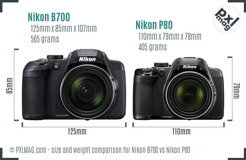 Nikon B700 vs Nikon P80 size comparison