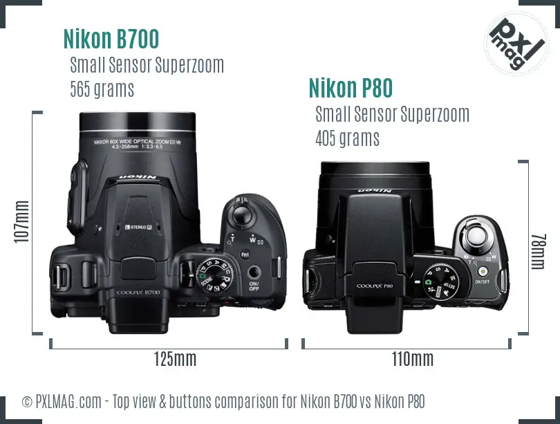 Nikon B700 vs Nikon P80 top view buttons comparison
