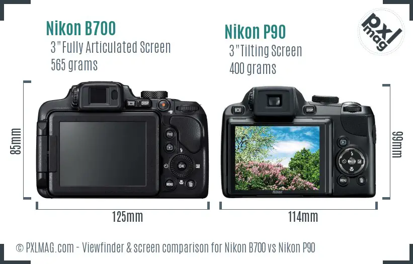 Nikon B700 vs Nikon P90 Screen and Viewfinder comparison