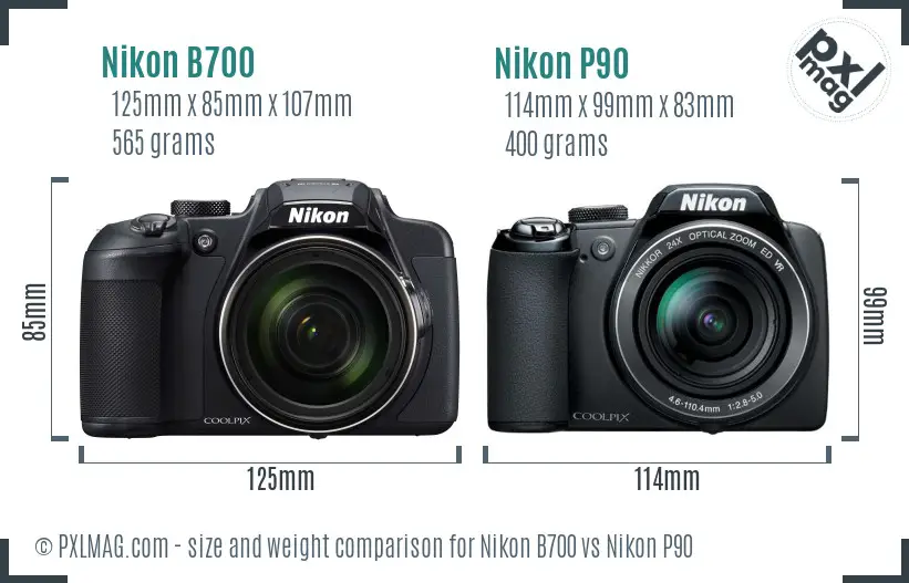 Nikon B700 vs Nikon P90 size comparison