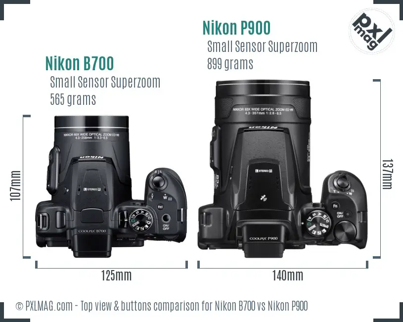 Nikon B700 vs Nikon P900 top view buttons comparison