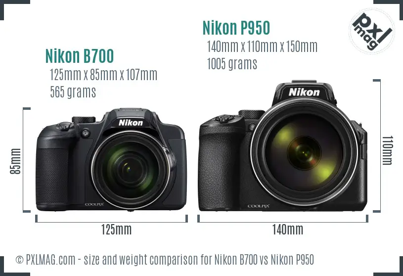 Nikon B700 vs Nikon P950 size comparison