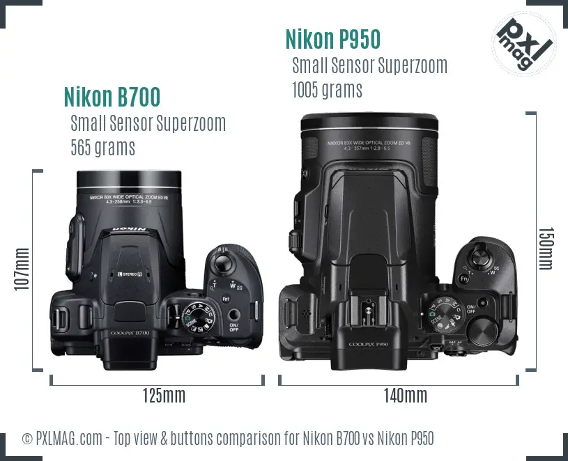 Nikon B700 vs Nikon P950 top view buttons comparison