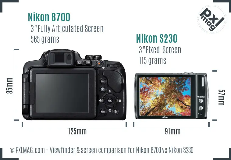 Nikon B700 vs Nikon S230 Screen and Viewfinder comparison